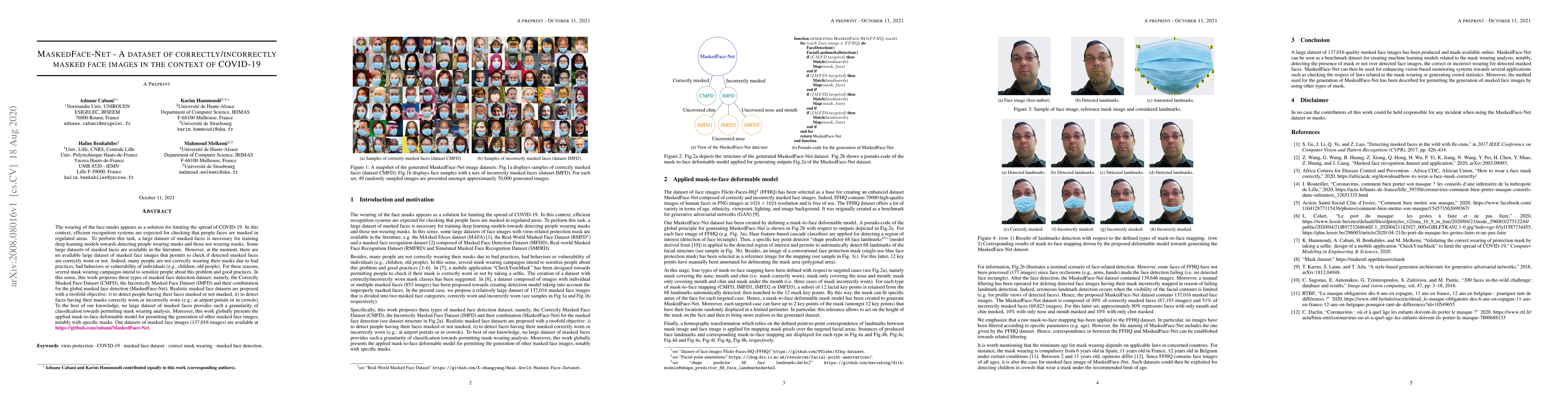 Thumbnail for MaskedFace-Net -- A Dataset of Correctly/Incorrectly Masked Face Images
  in the Context of COVID-19