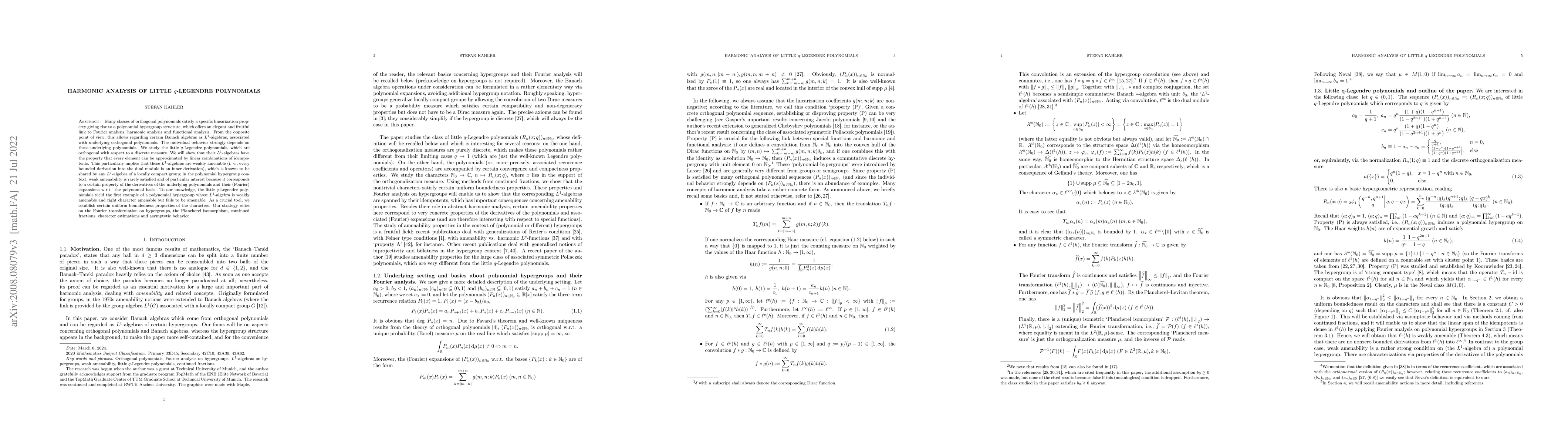 Thumbnail for Harmonic analysis of little $q$-Legendre polynomials