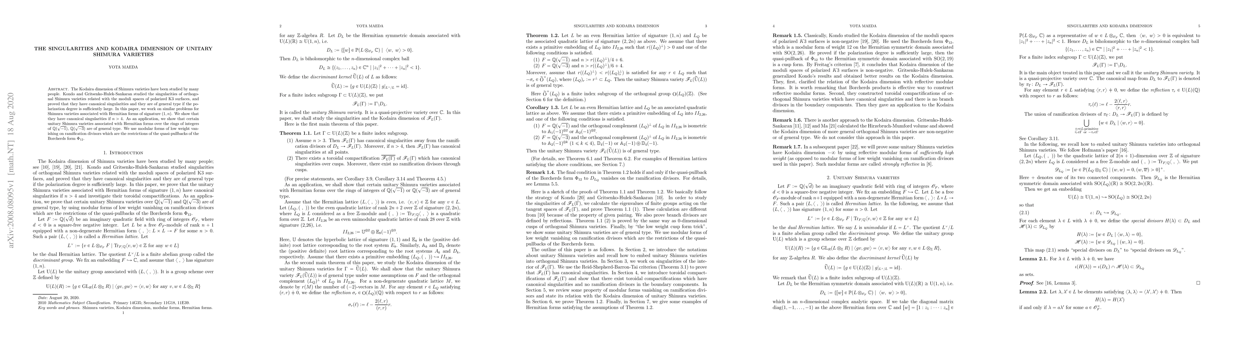 Thumbnail for The singularities and Kodaira dimension of unitary Shimura varieties