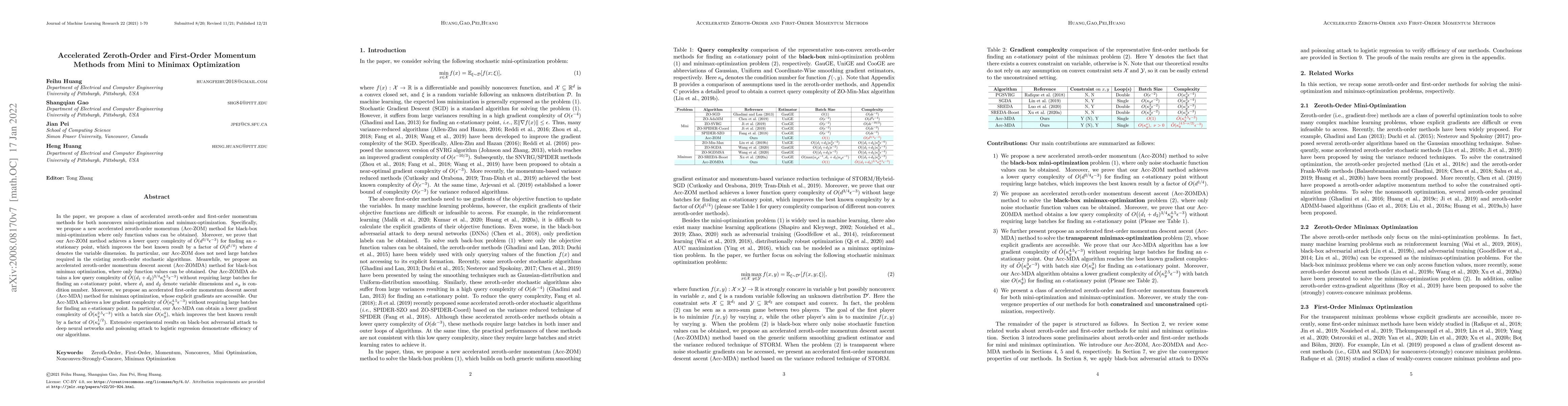 Thumbnail for Accelerated Zeroth-Order and First-Order Momentum Methods from Mini to
  Minimax Optimization