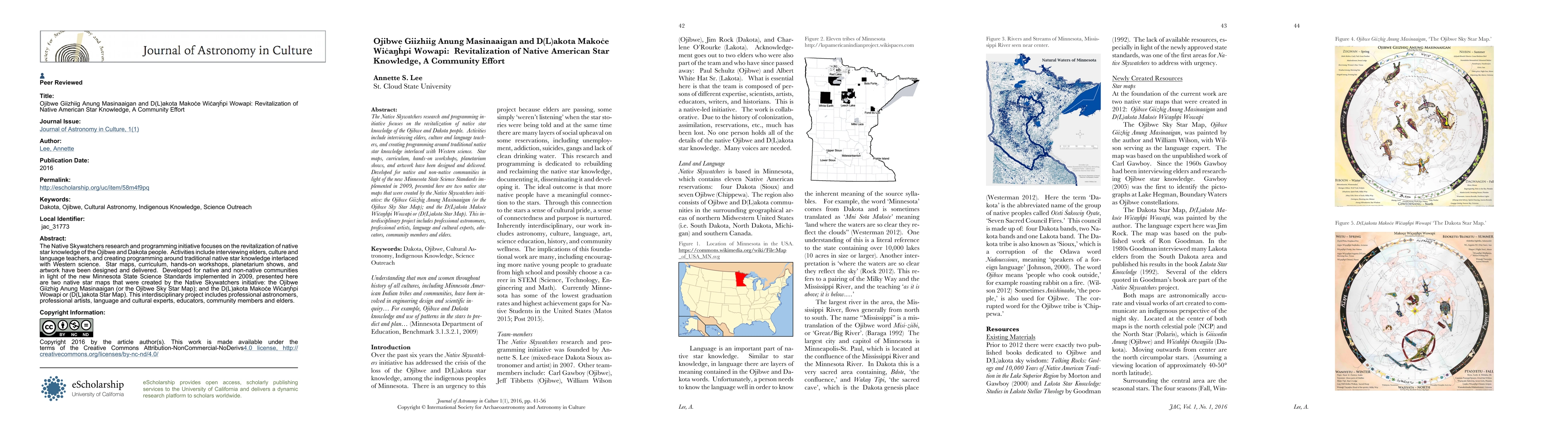 Thumbnail for Ojibwe Giizhiig Anung Masinaaigan and D(L)akota Makoce Wicanhpi Wowapi:
  Revitalization of Native American Star Knowledge, A Community Effort