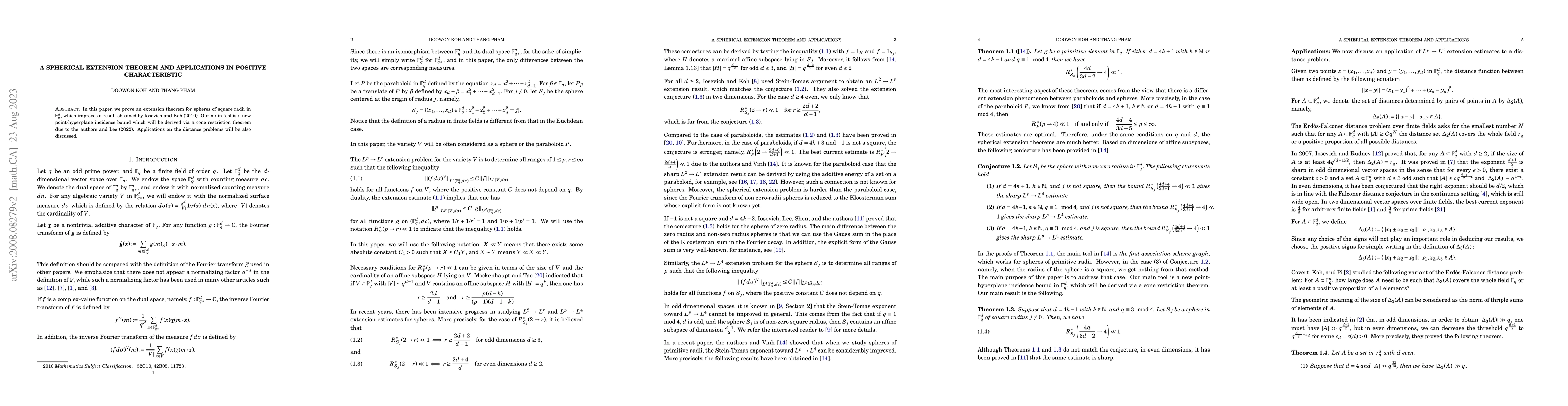 Thumbnail for A spherical extension theorem and applications in positive
  characteristic