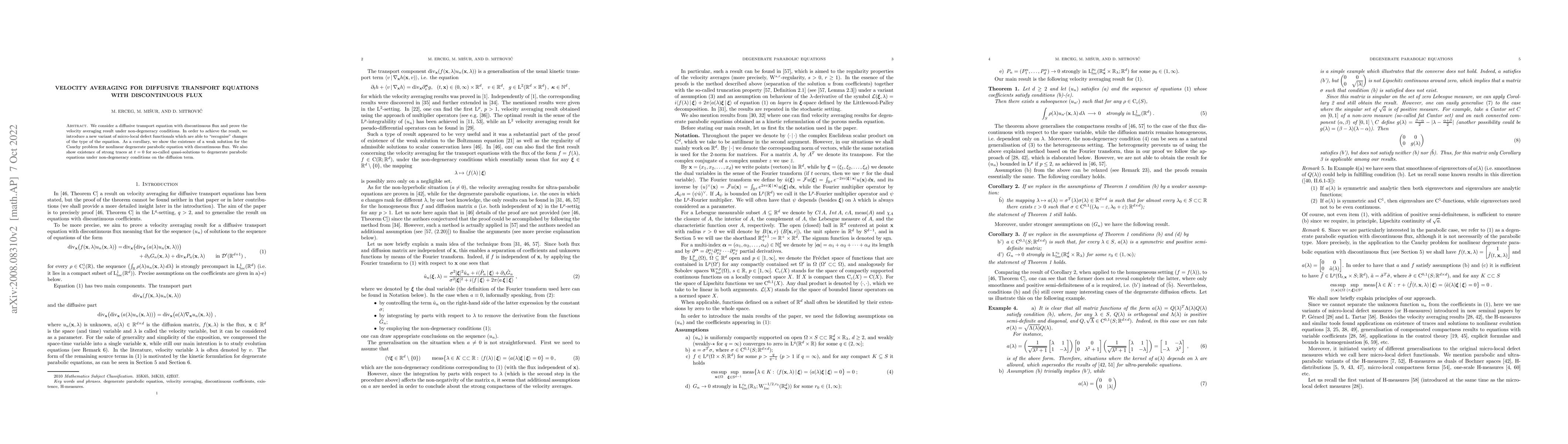 Thumbnail for Velocity averaging for diffusive transport equations with discontinuous
  flux