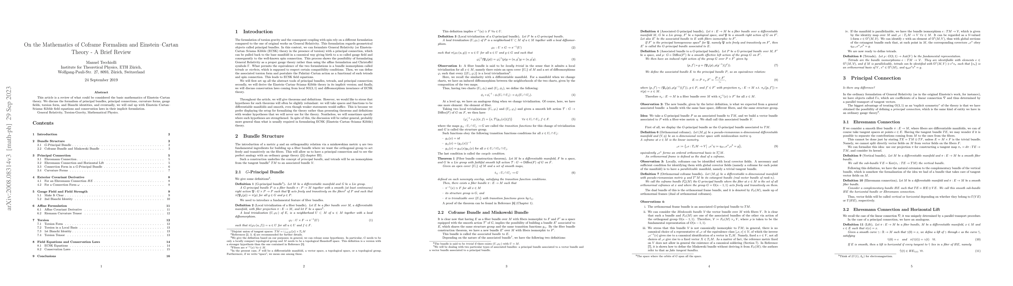 Thumbnail for On the Mathematics of Coframe Formalism and Einstein-Cartan Theory -- A
  Brief Review