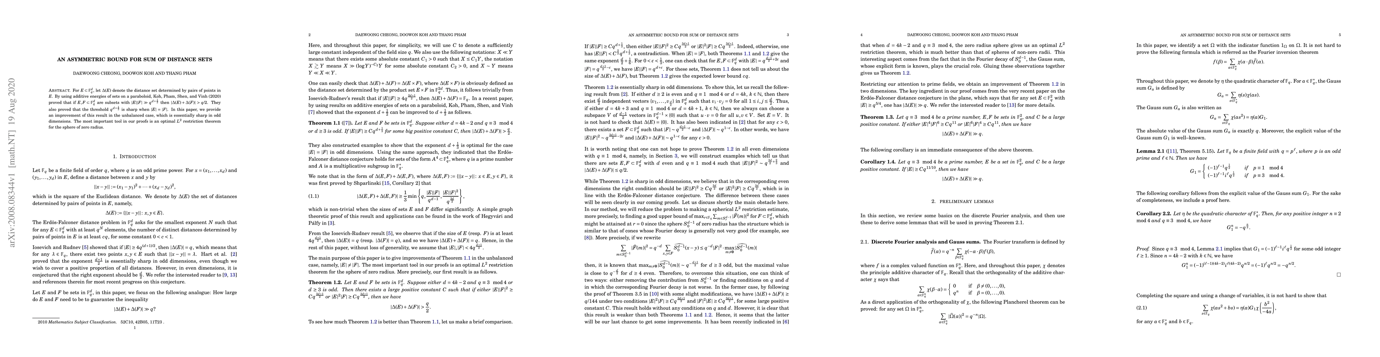 Thumbnail for An asymmetric bound for sum of distance sets