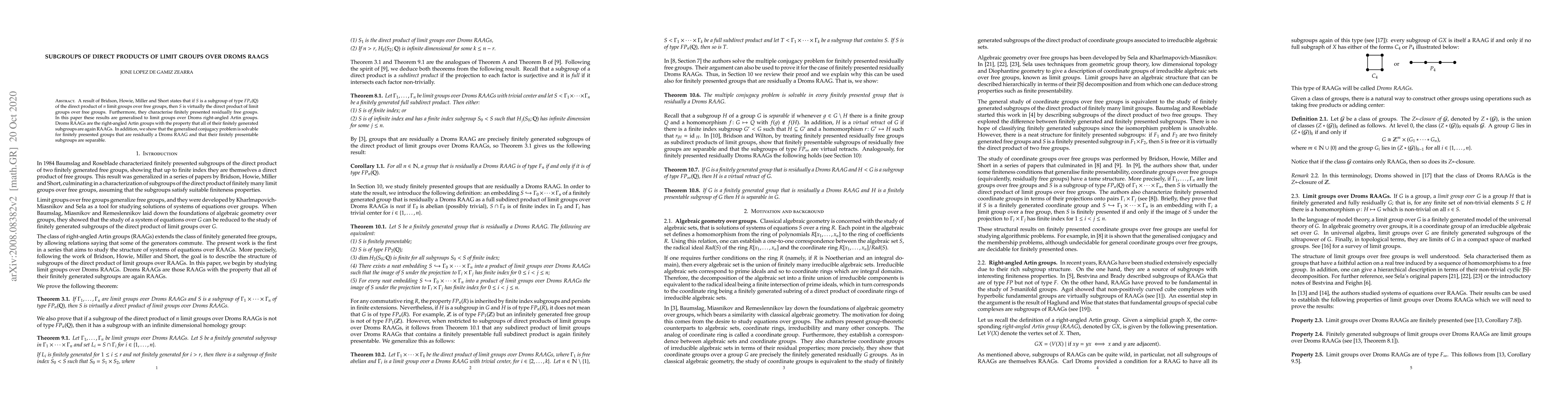 Thumbnail for Subgroups of direct products of limit groups over Droms RAAGs