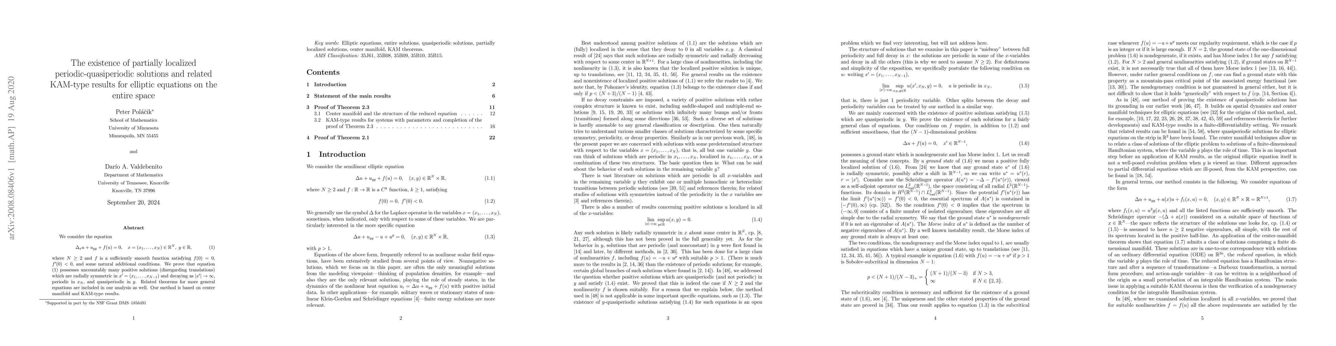 Thumbnail for The existence of partially localized periodic-quasiperiodic solutions
  and related KAM-type results for elliptic equations on the entire space
