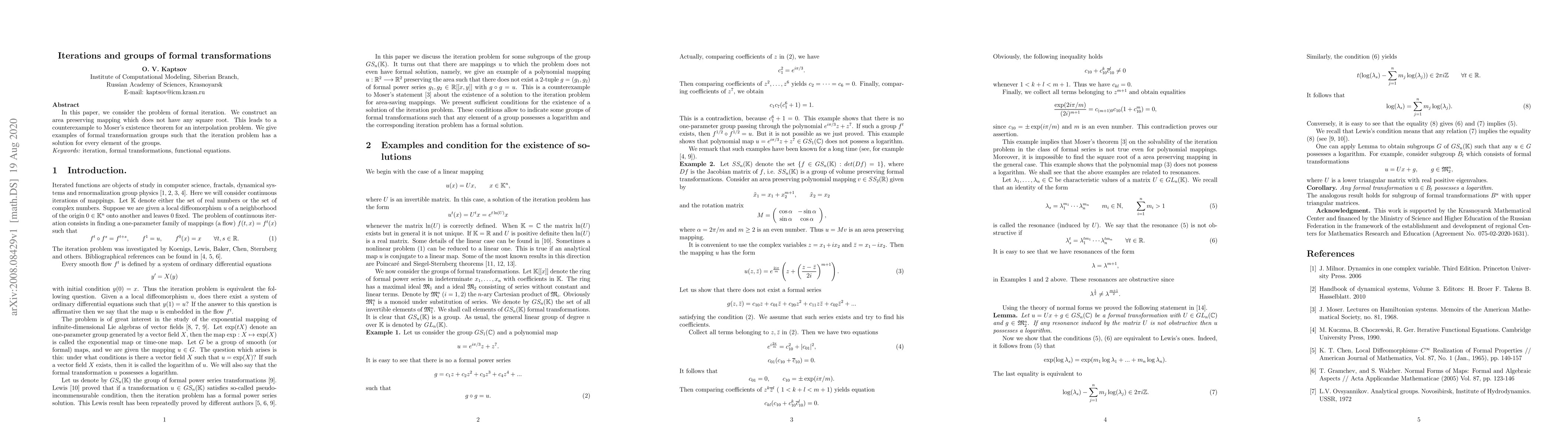 Thumbnail for Iterations and groups of formal transformations