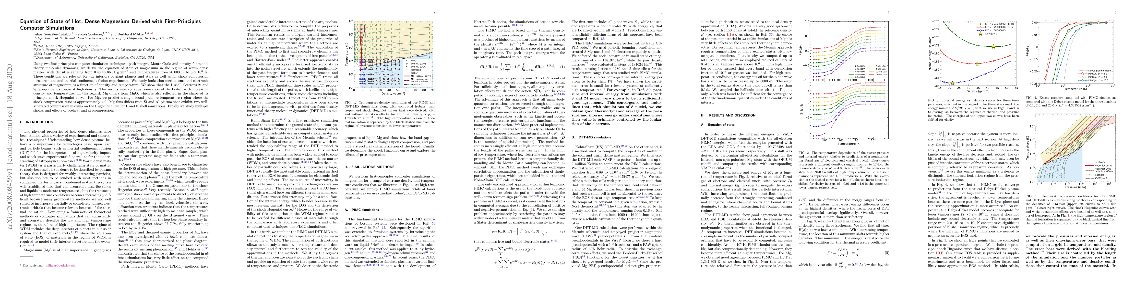 Thumbnail for Equation of State of Hot, Dense Magnesium Derived with
  First-PrinciplesComputer Simulations