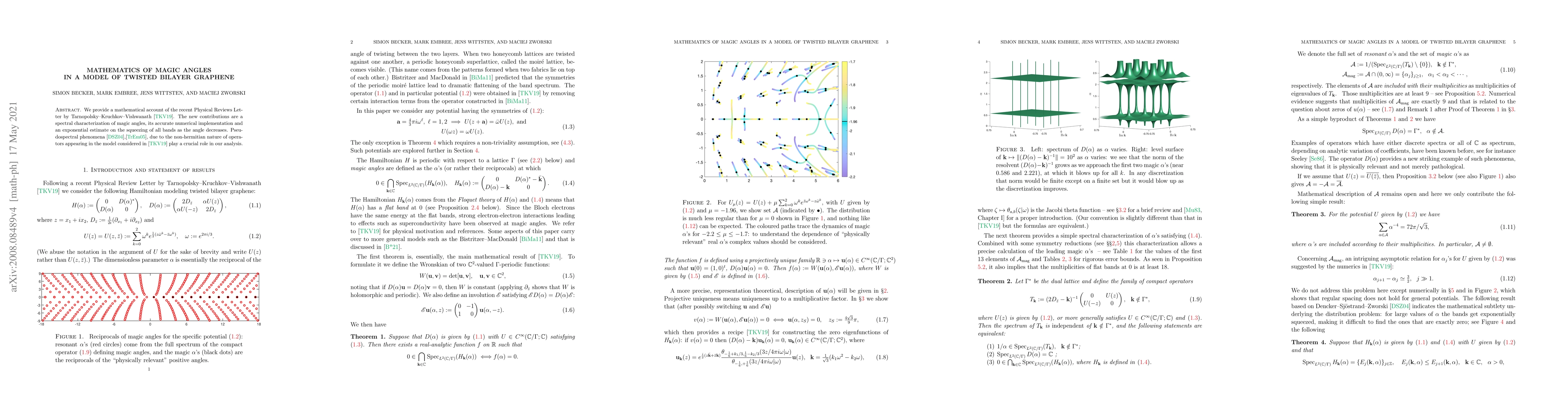 Thumbnail for Mathematics of magic angles in a model of twisted bilayer graphene