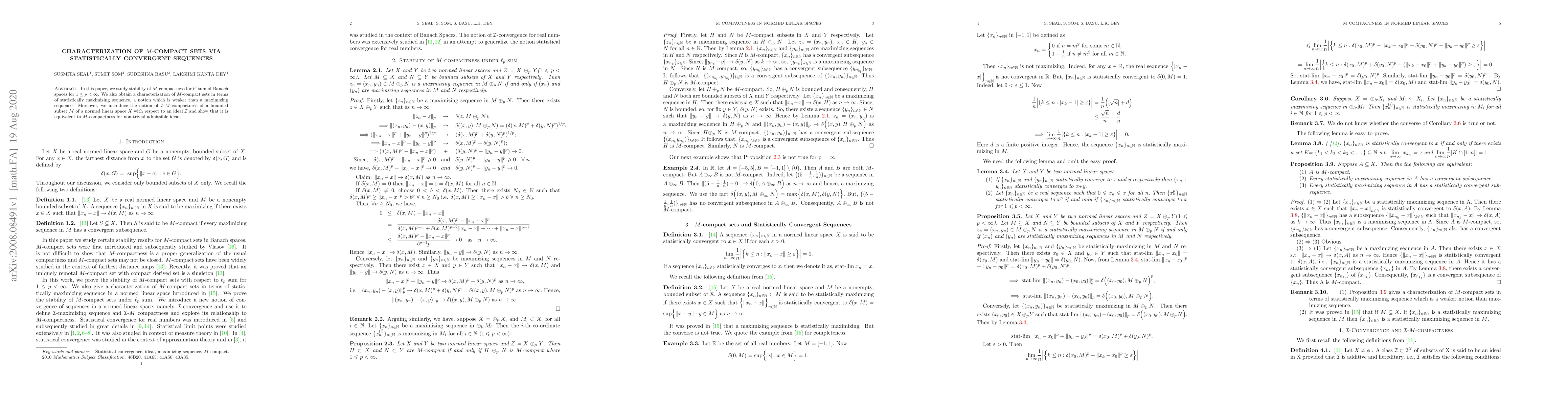 Thumbnail for Characterization of $M$-compact sets via statistically convergent
  sequences
