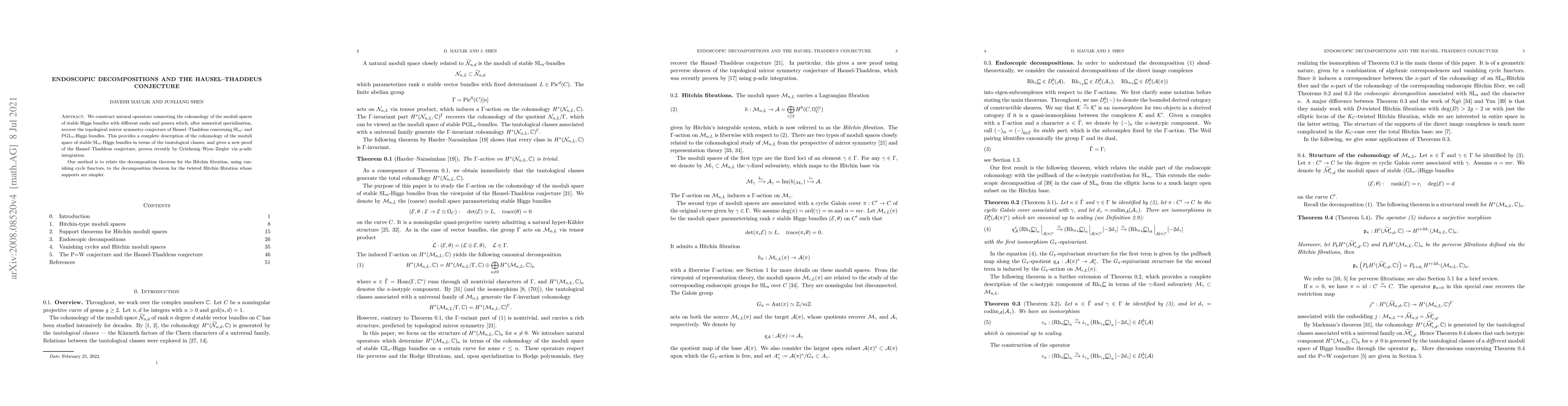 Thumbnail for Endoscopic decompositions and the Hausel-Thaddeus conjecture