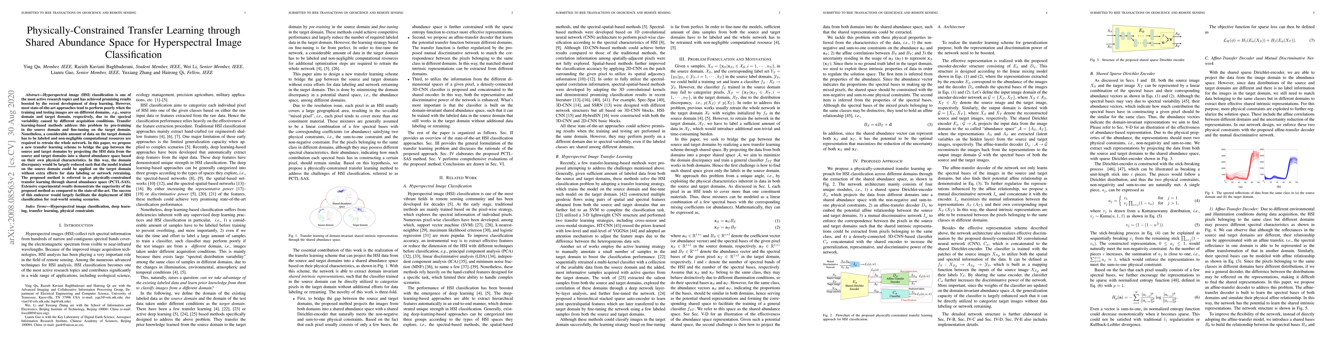Thumbnail for Physically-Constrained Transfer Learning through Shared Abundance Space
  for Hyperspectral Image Classification