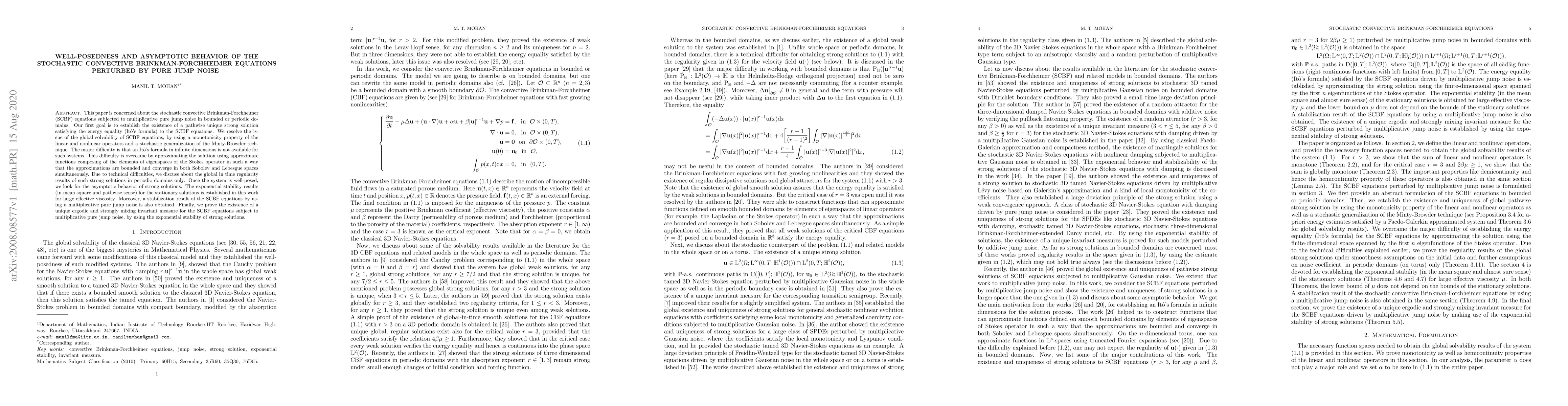 Thumbnail for Well-posedness and asymptotic behavior of the stochastic convective
  Brinkman-Forchheimer equations perturbed by pure jump noise