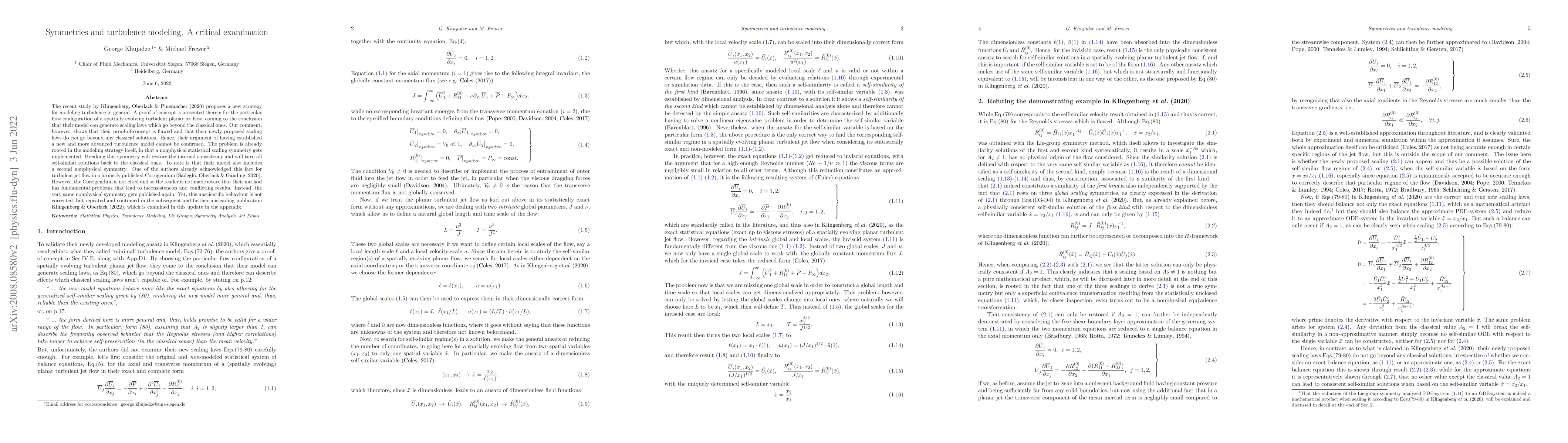 Thumbnail for Symmetries and turbulence modeling. A critical examination