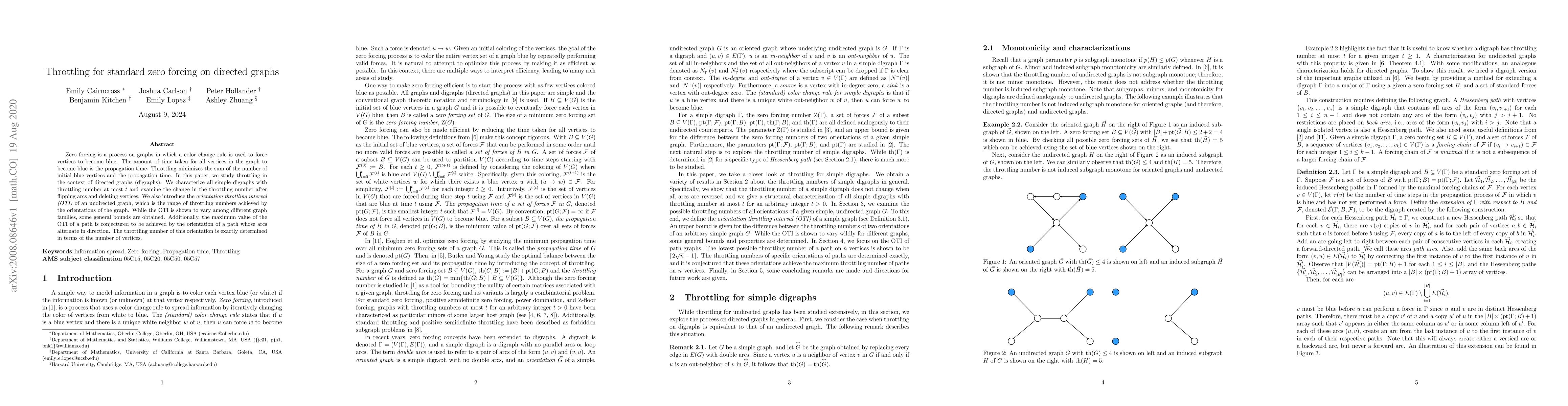 Thumbnail for Throttling for standard zero forcing on directed graphs