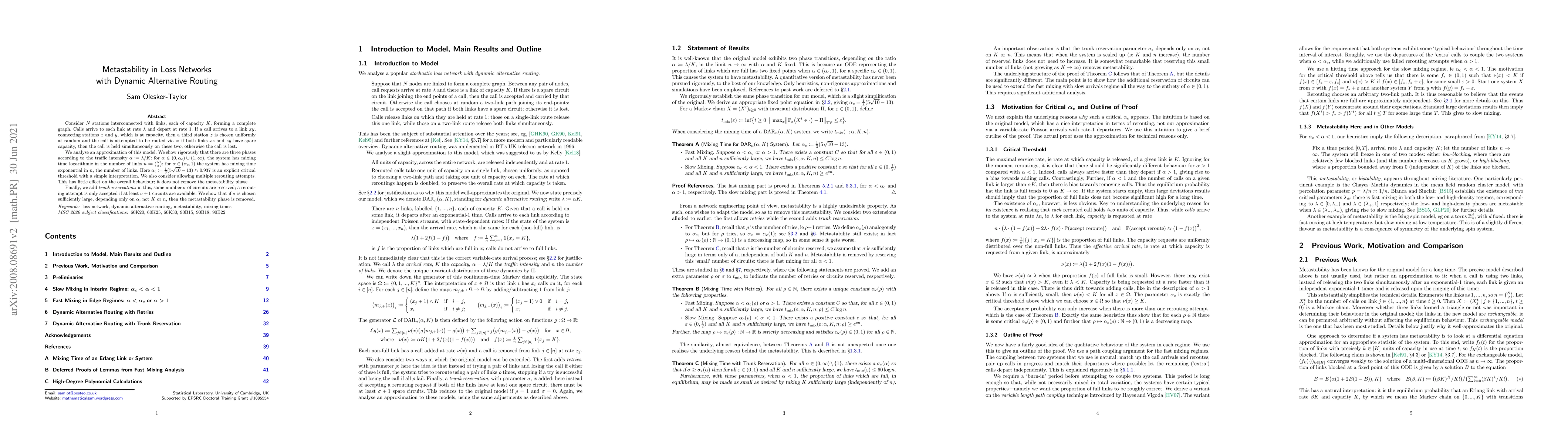 Thumbnail for Metastability in Loss Networks with Dynamic Alternative Routing
