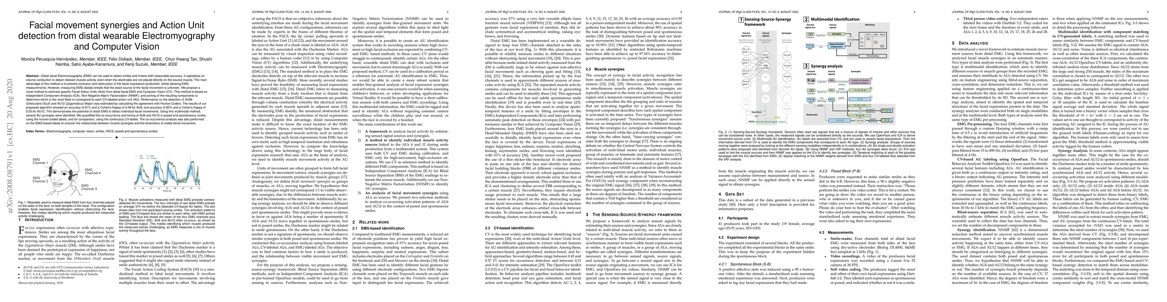 Thumbnail for Facial movement synergies and Action Unit detection from distal wearable
  Electromyography and Computer Vision