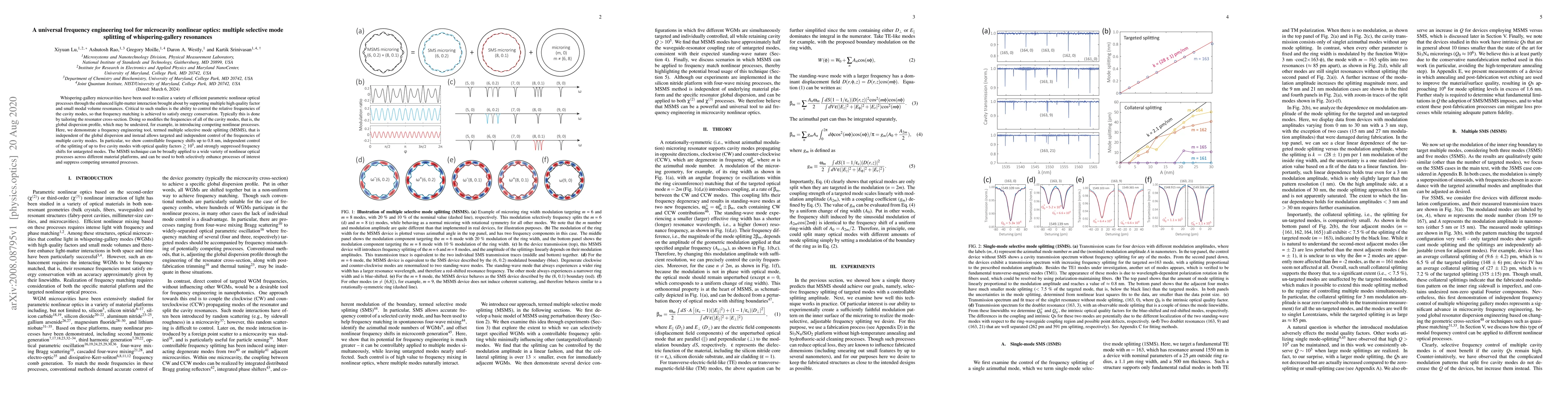 Thumbnail for A universal frequency engineering tool for microcavity nonlinear optics:
  multiple selective mode splitting of whispering-gallery resonances