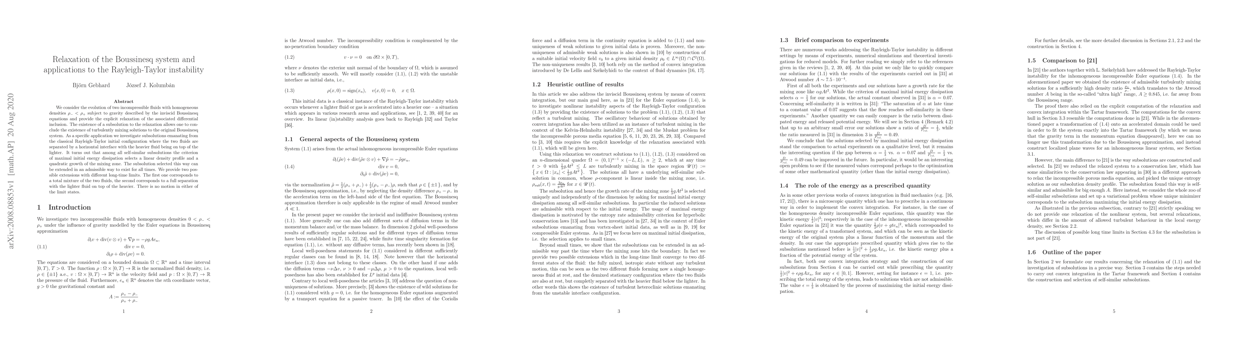 Thumbnail for Relaxation of the Boussinesq system and applications to the
  Rayleigh-Taylor instability