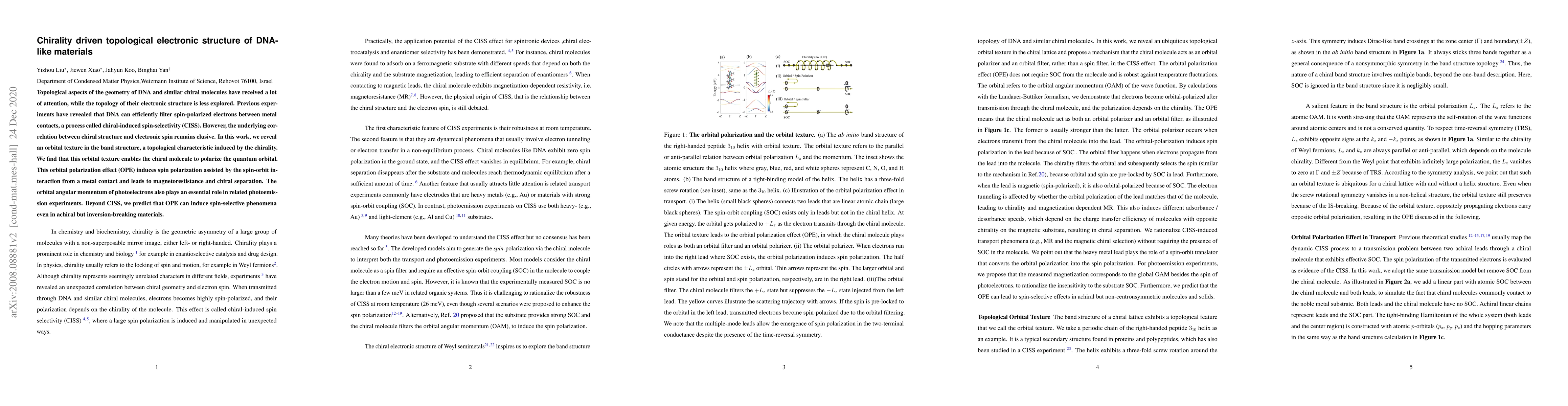 Thumbnail for Chirality driven topological electronic structure of DNA-like materials