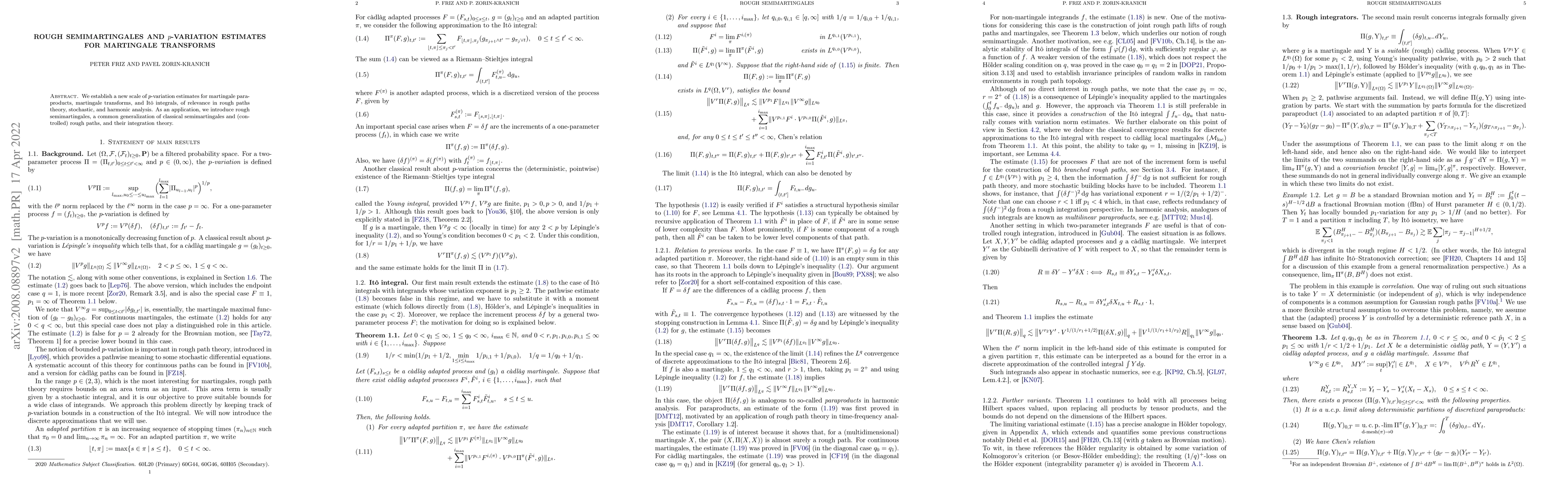 Thumbnail for Rough semimartingales and $p$-variation estimates for martingale
  transforms
