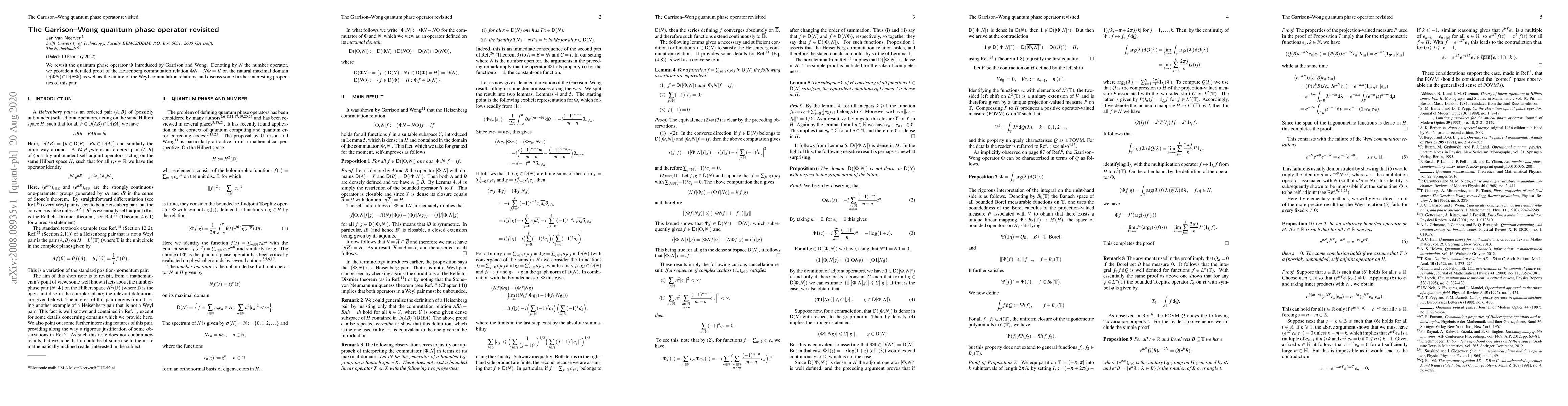 Thumbnail for The Garrison-Wong quantum phase operator revisited