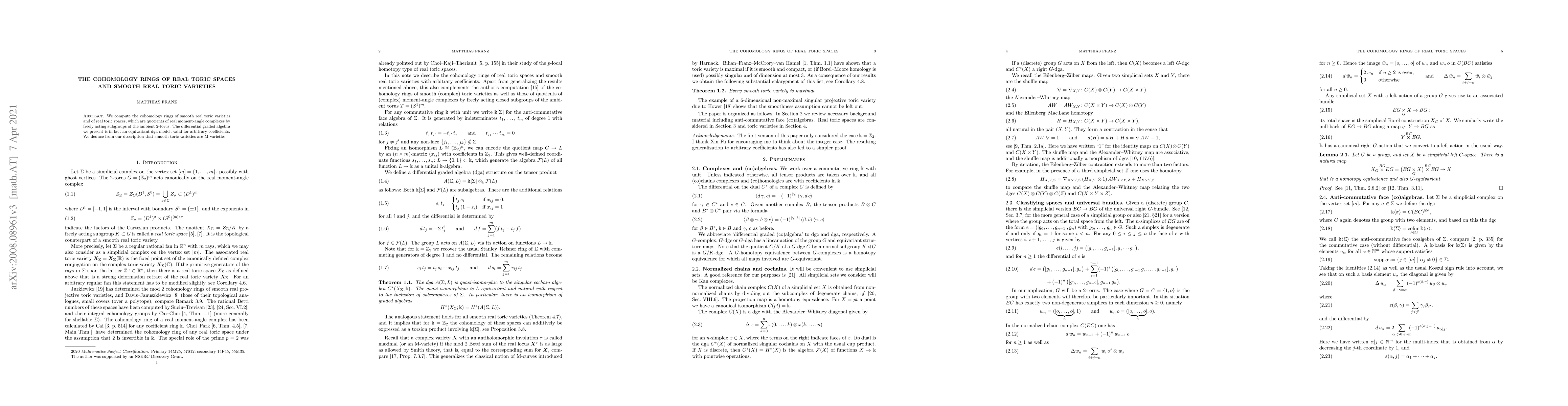 Thumbnail for The cohomology rings of real toric spaces and smooth real toric
  varieties