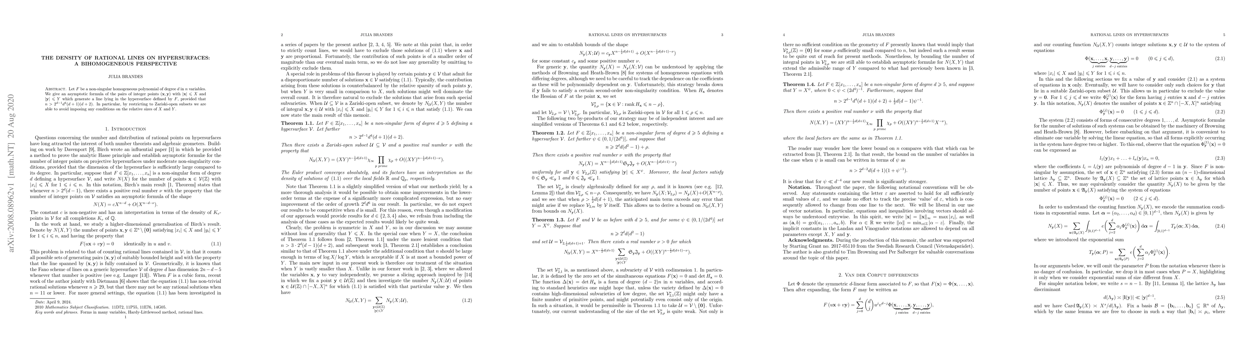 Thumbnail for The density of rational lines on hypersurfaces: A bihomogeneous
  perspective