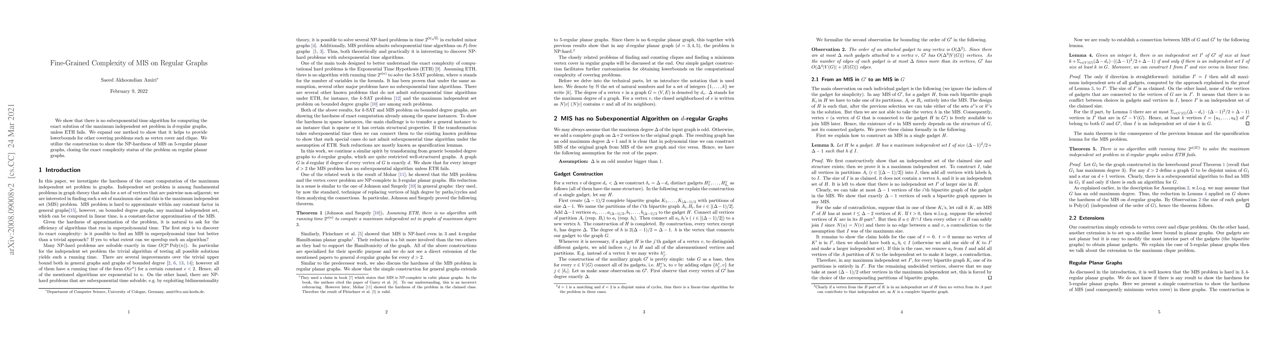 Thumbnail for On Fine-Grained Exact Computation in Regular Graphs