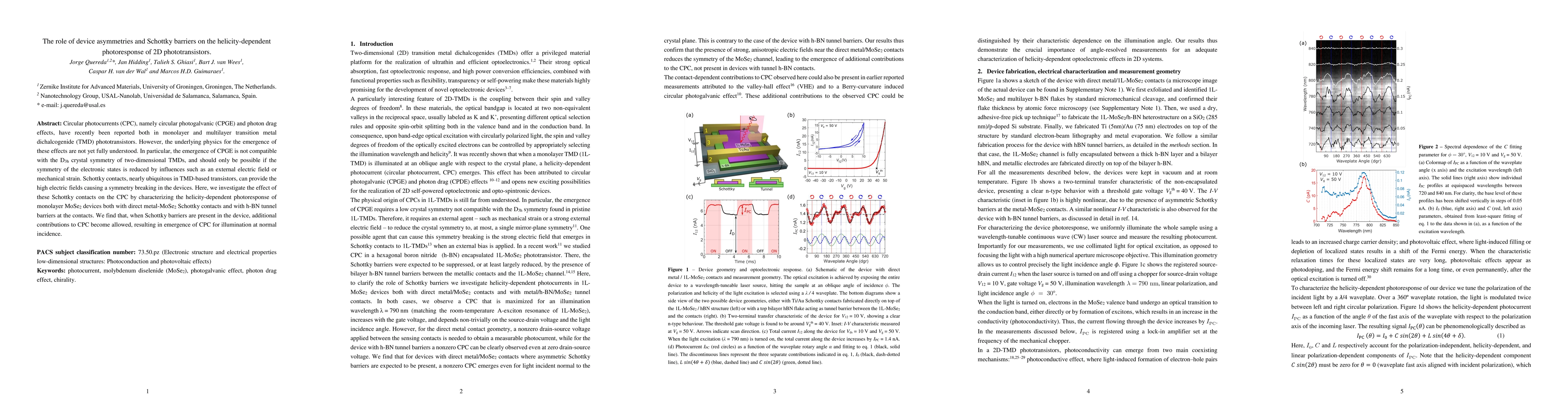 Thumbnail for The role of device asymmetries and Schottky barriers on the
  helicity-dependent photoresponse of 2D phototransistors