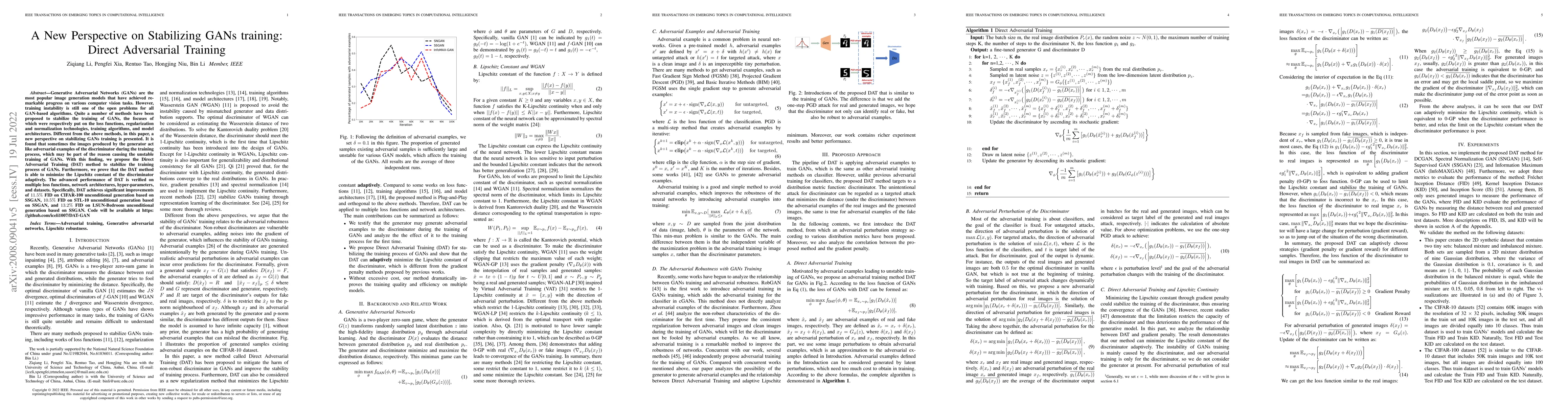Thumbnail for A New Perspective on Stabilizing GANs training: Direct Adversarial
  Training