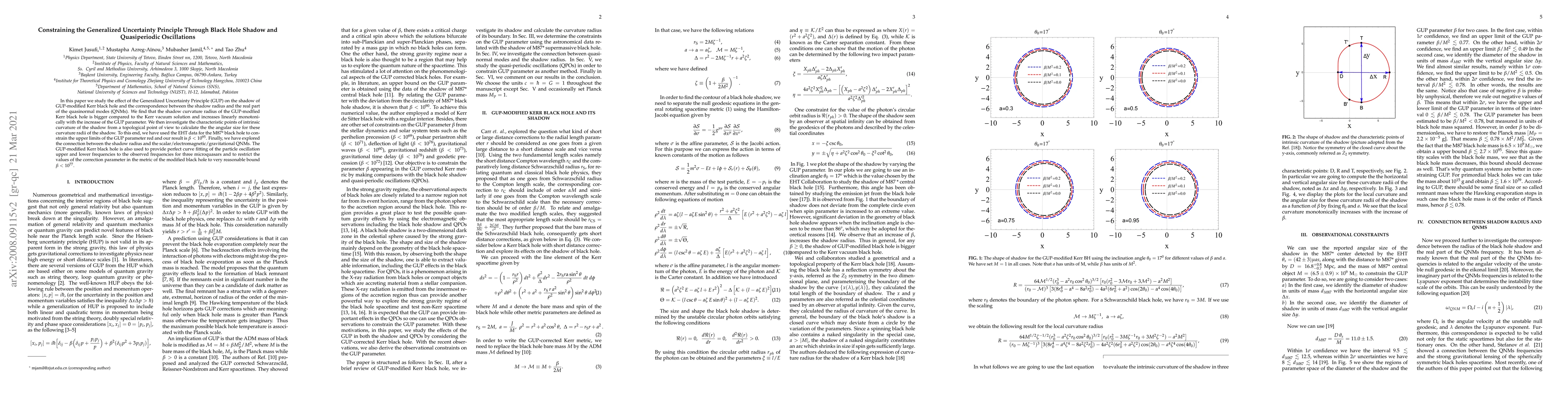 Thumbnail for Constraining the Generalized Uncertainty Principle Through Black Hole
  Shadow and Quasiperiodic Oscillations