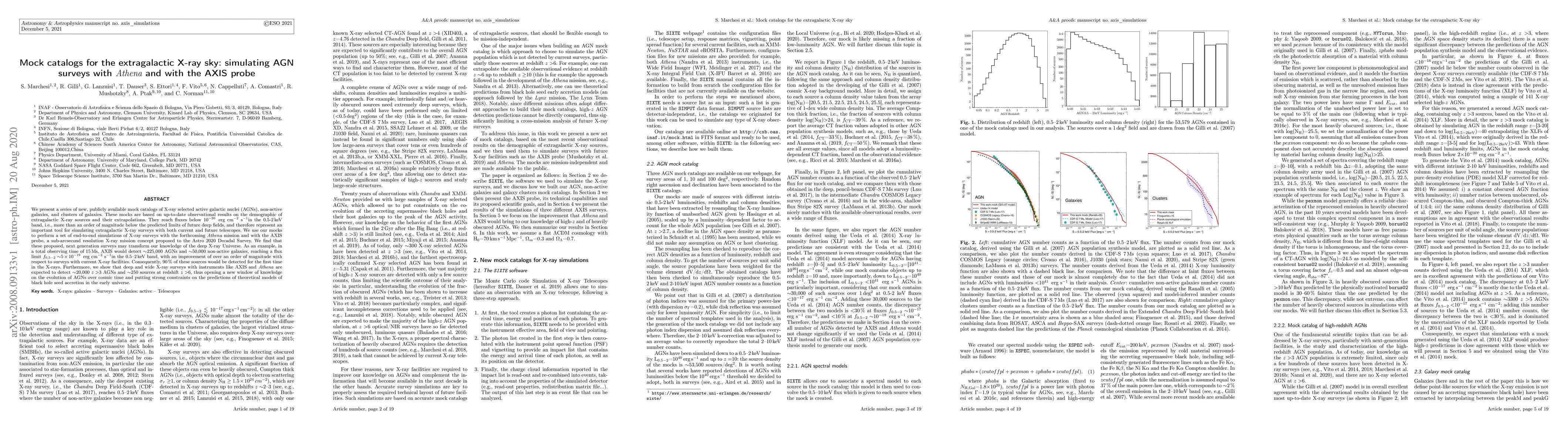 Thumbnail for Mock catalogs for the extragalactic X-ray sky: simulating AGN surveys
  with Athena and with the AXIS probe