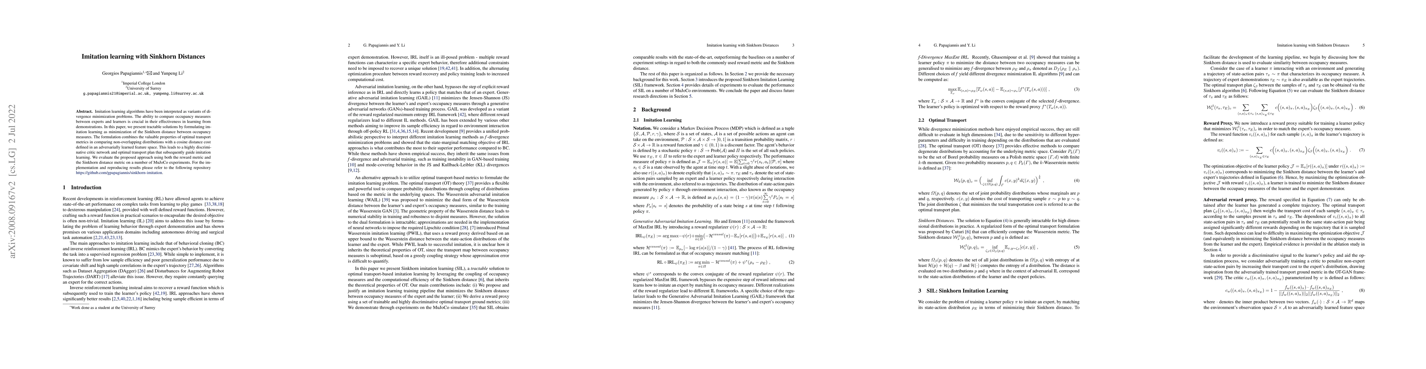 Thumbnail for Imitation Learning with Sinkhorn Distances