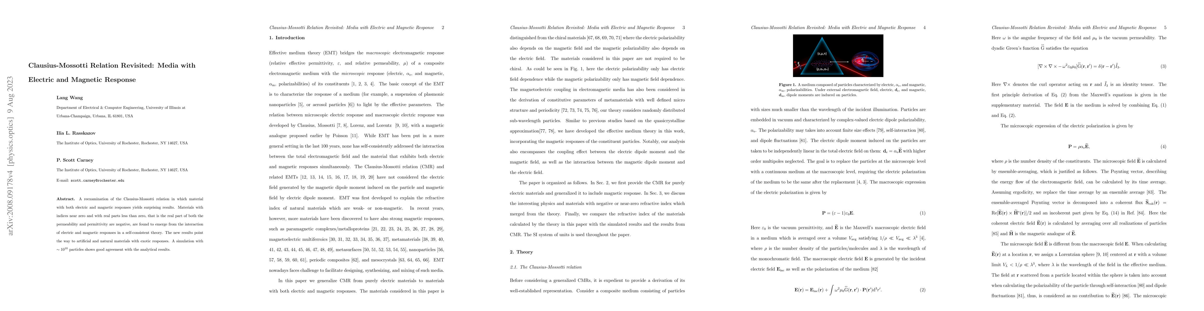 Thumbnail for Clausius-Mossotti Relation Revisited: Media with Electric and Magnetic
  Response