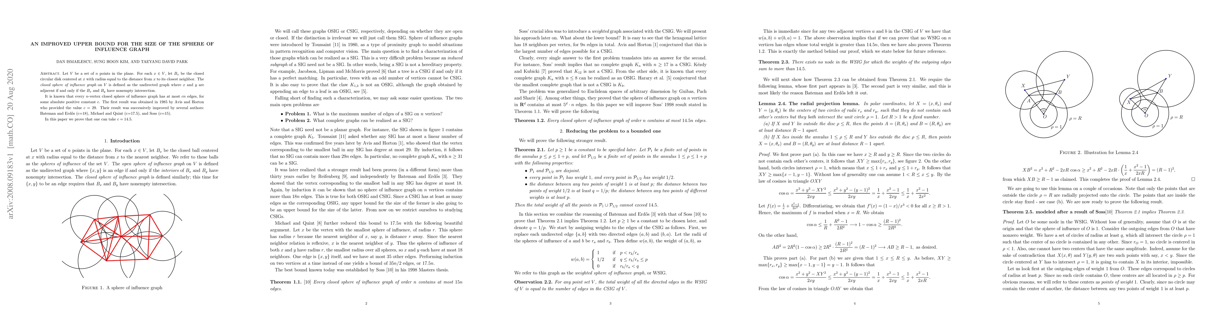 Thumbnail for An improved upper bound for the size of the sphere of influence graph