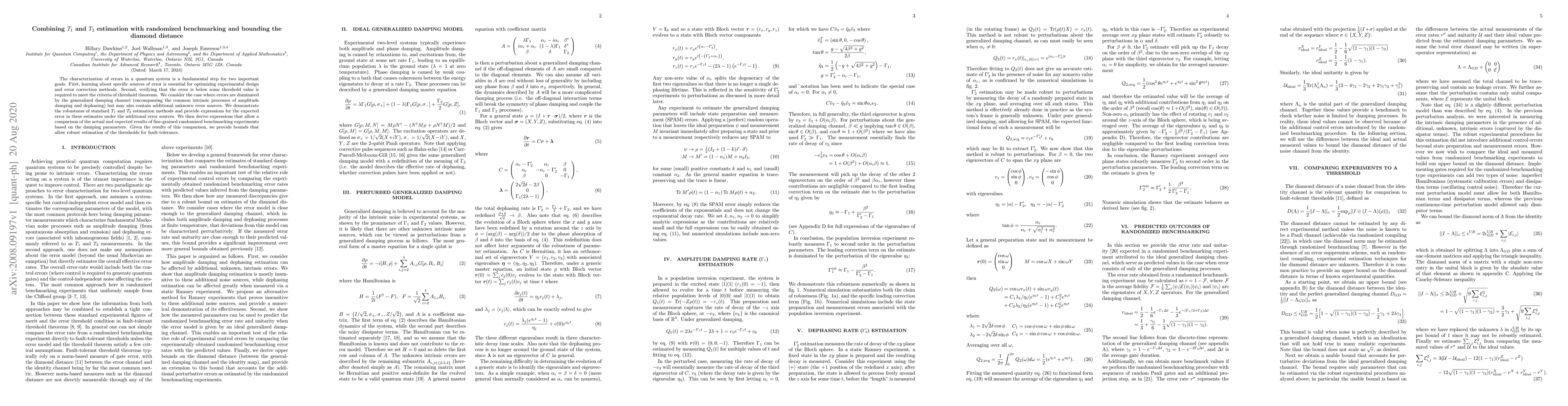 Thumbnail for Combining $T_1$ and $T_2$ estimation with randomized benchmarking and
  bounding the diamond distance