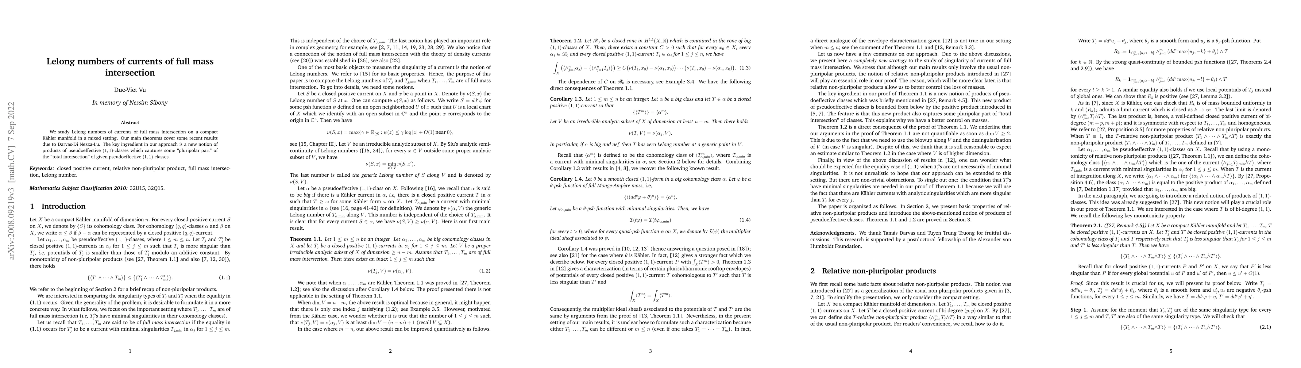 Thumbnail for Lelong numbers of currents of full mass intersection