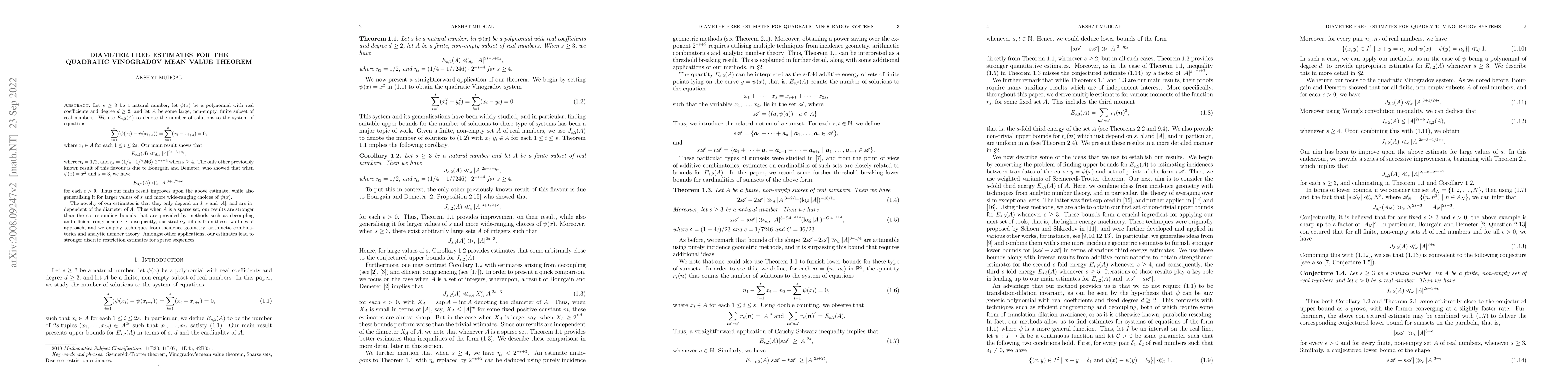 Thumbnail for Diameter free estimates for the quadratic Vinogradov mean value theorem