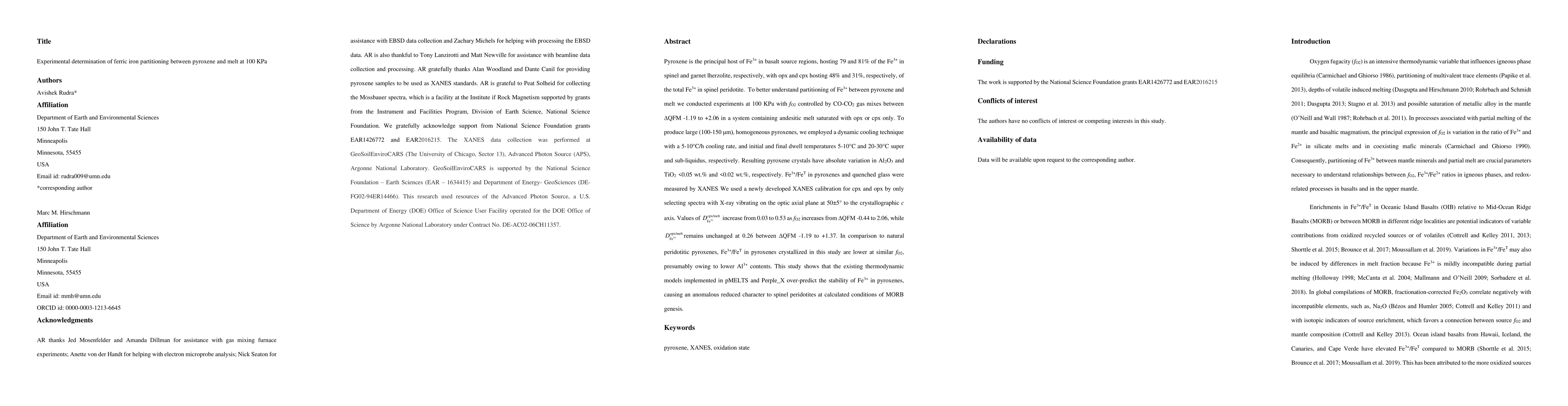 Thumbnail for Experimental determination of ferric iron partitioning between pyroxene
  and melt at 100KPa