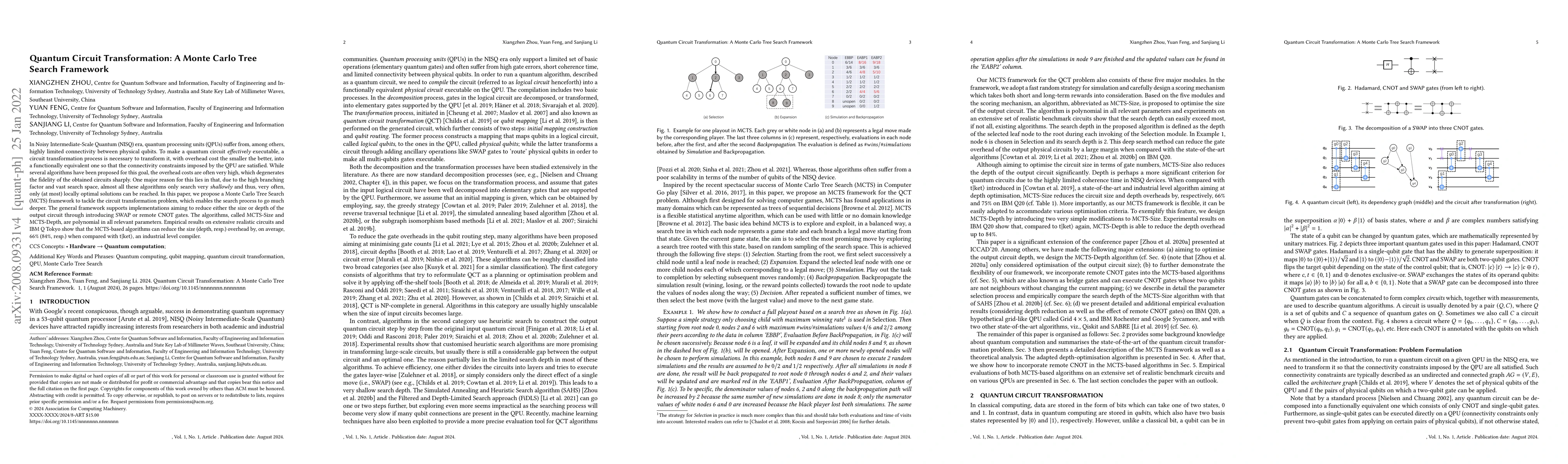 Thumbnail for Quantum Circuit Transformation: A Monte Carlo Tree Search Framework