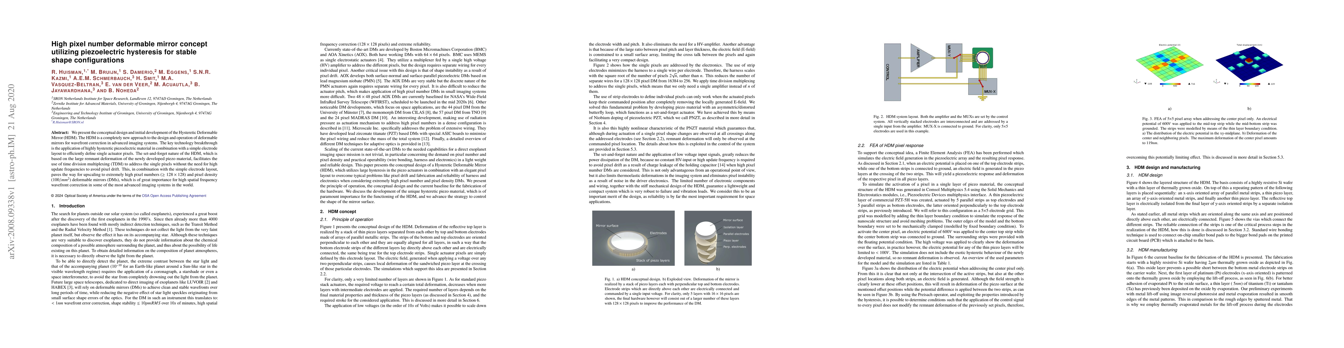 Thumbnail for High pixel number deformable mirror concept utilizing piezoelectric
  hysteresis for stable shape configurations