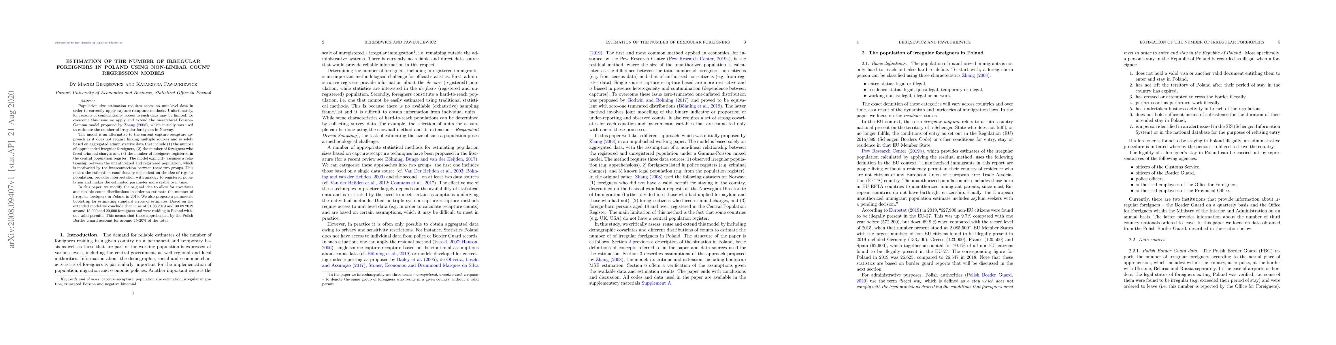 Thumbnail for Estimation of the number of irregular foreigners in Poland using
  non-linear count regression models