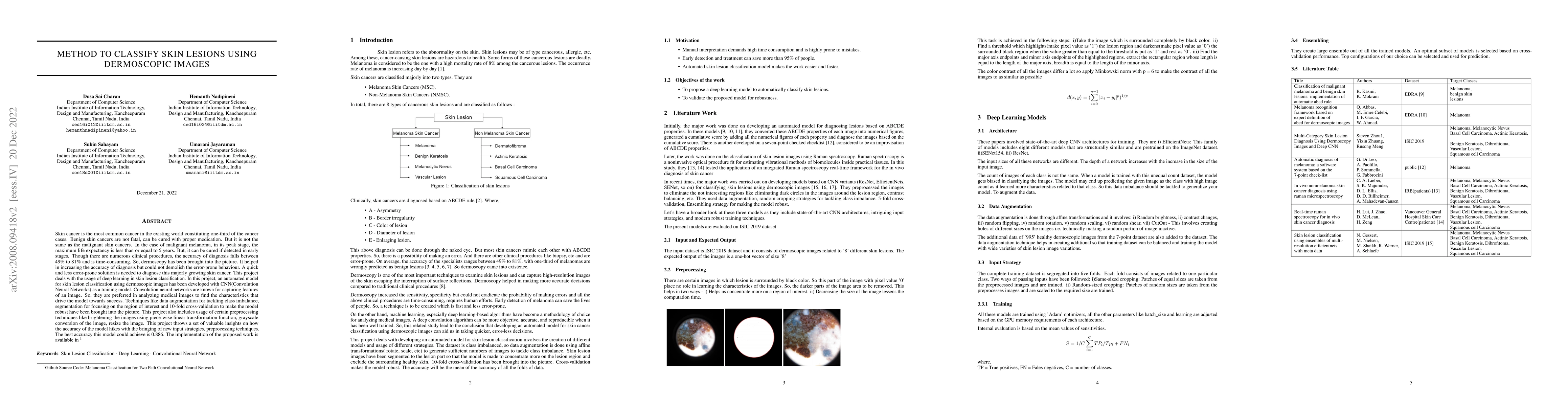Thumbnail for Method to Classify Skin Lesions using Dermoscopic images