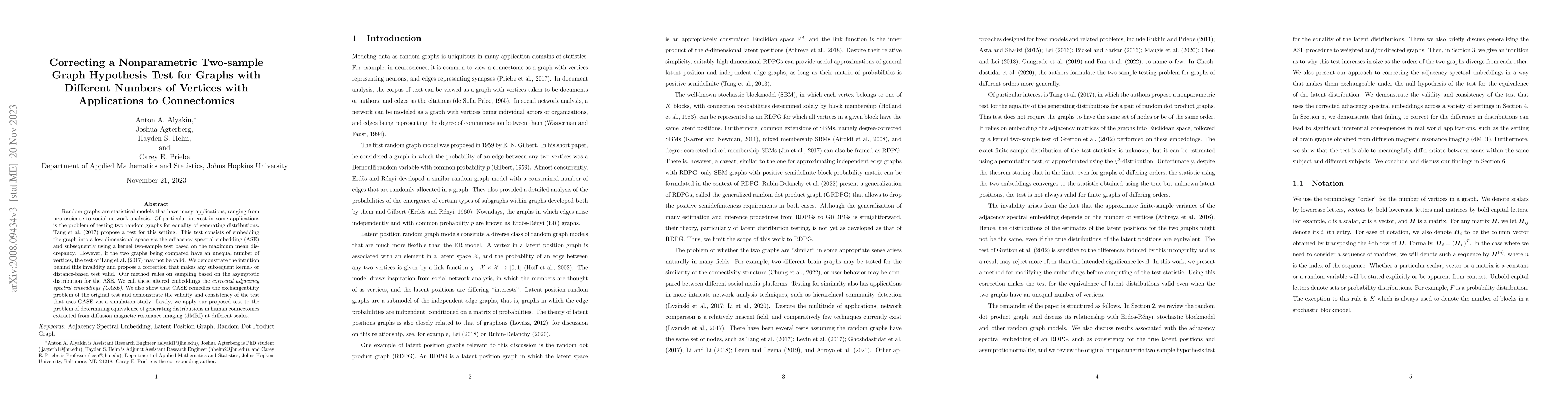 Thumbnail for Correcting a Nonparametric Two-sample Graph Hypothesis Test for Graphs
  with Different Numbers of Vertices with Applications to Connectomics