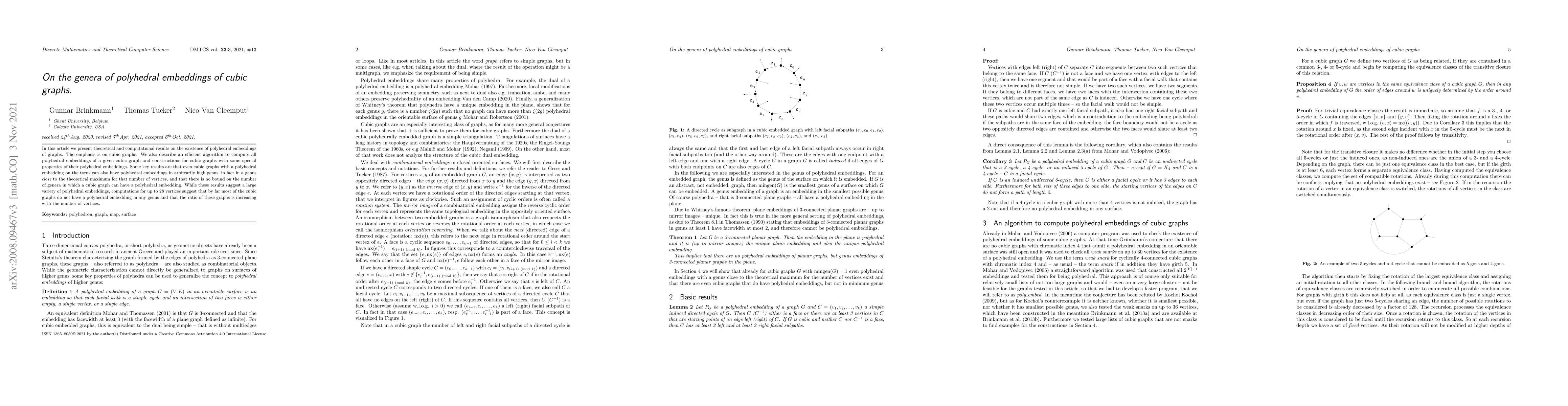 Thumbnail for On the genera of polyhedral embeddings of cubic graph