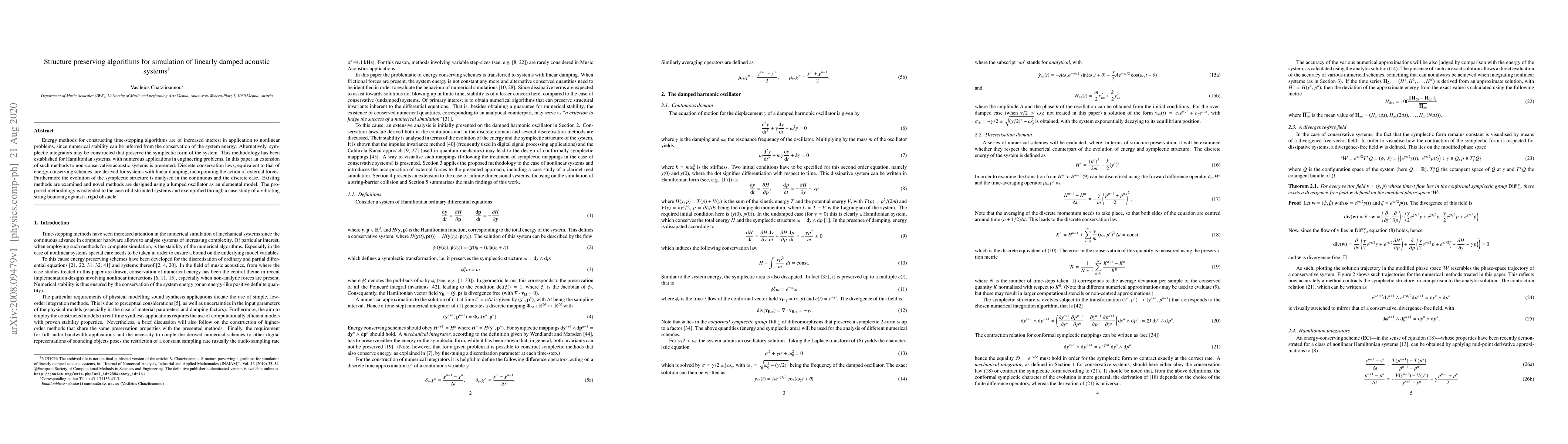Thumbnail for Structure preserving algorithms for simulation of linearly damped
  acoustic systems
