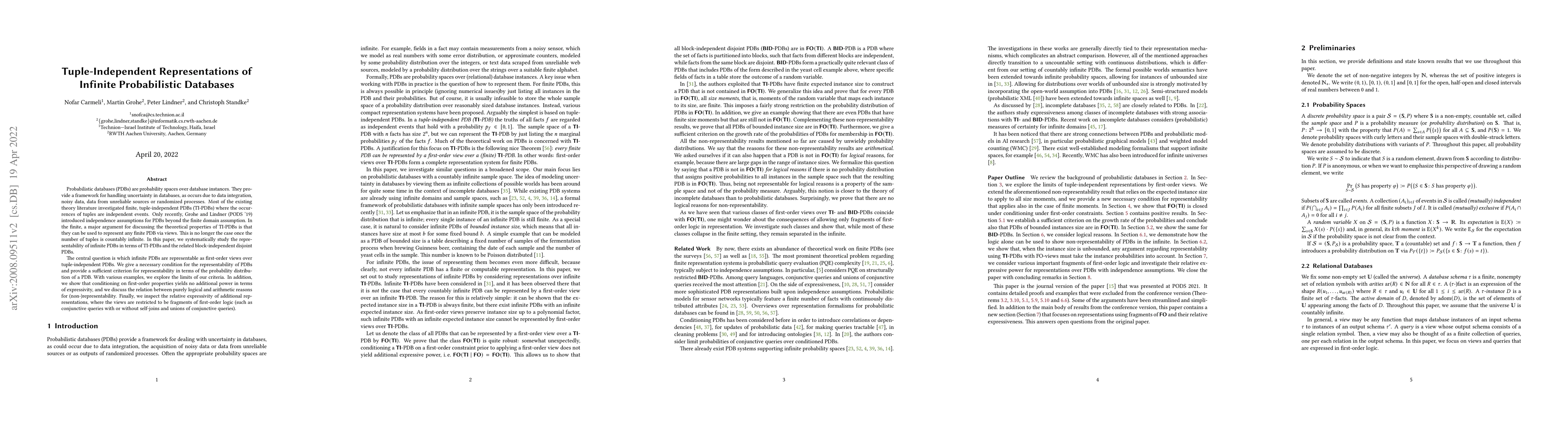 Thumbnail for Tuple-Independent Representations of Infinite Probabilistic Databases