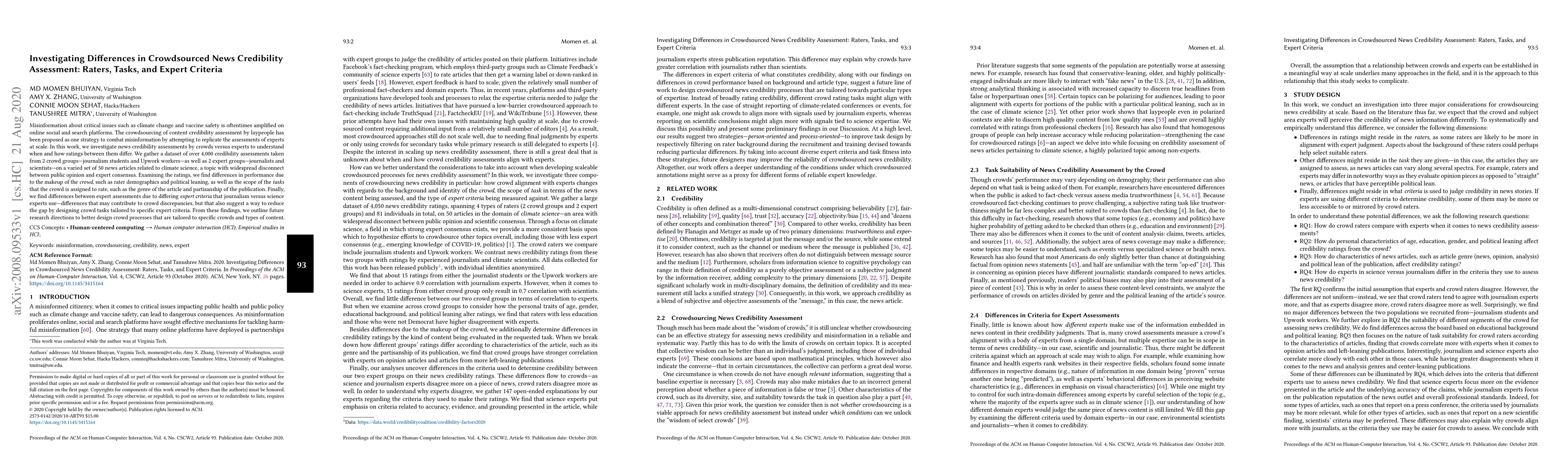 Thumbnail for Investigating Differences in Crowdsourced News Credibility Assessment:
  Raters, Tasks, and Expert Criteria